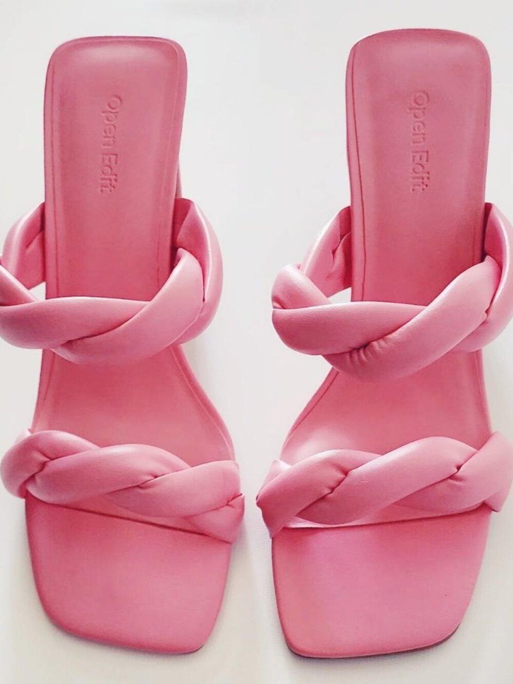 OPEN EDIT SQUARE TOE HEEL SANDALS